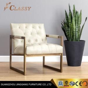 Luxury Quality White Leather Chesterfield Armchair with Brass Metal Frame