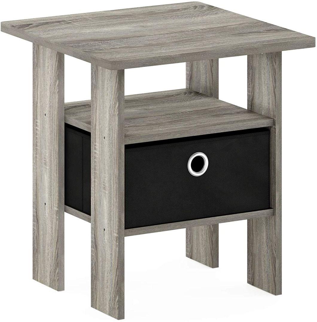French Oak Grey Simple Style End Table Nightstand with Bin Drawer