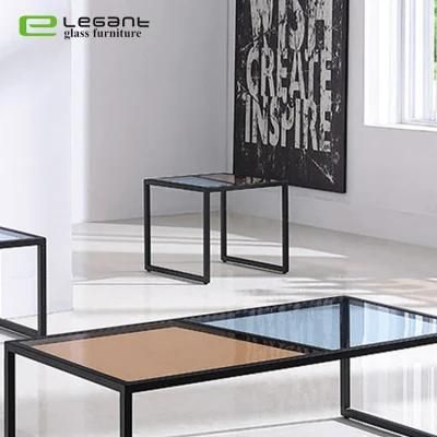 Living Room Furniture Tempered Glass Tea Table Design Metal Table