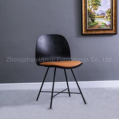 (SP-LC209) Comfortable Simple Design Metal Frame Custom Cushion Black Plywood Chair