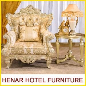 Golden King Throne Chair with Handmade Carving for Hotel Furniture