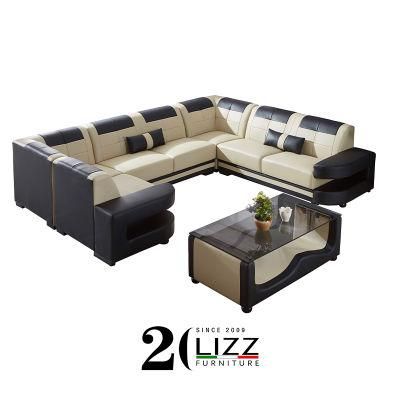 Modern European Living Room Home Sectional U Shape Corner Genuine Leather Leisure Sofa