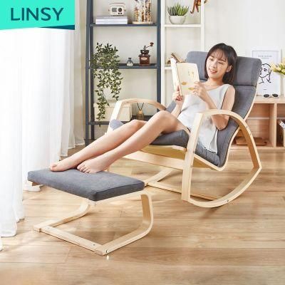Linsy White Cushion Sofa Wooden Rocking Chair with Pedal Ls185q1-a