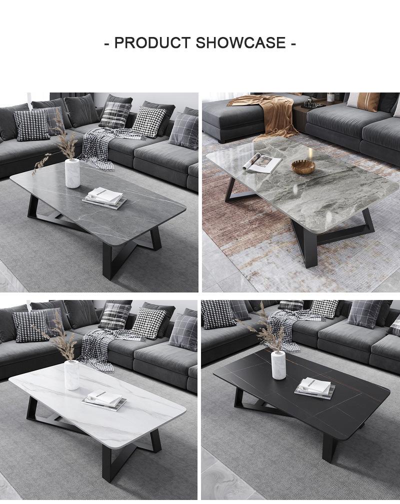 Custom Cheap Industrial Furniture Stone Coffee Table with Black Metal Legs