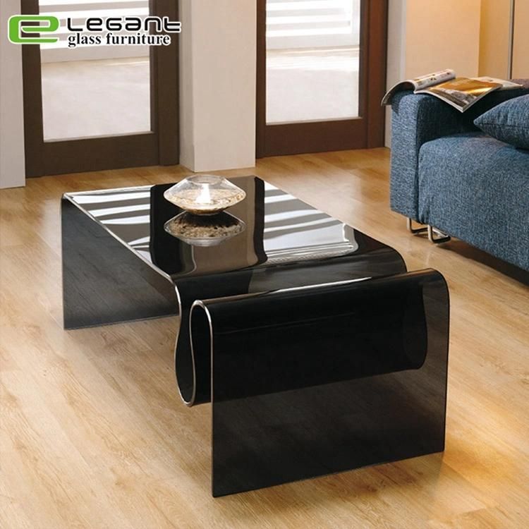 Double-Deck Black Plexiglass Large Coffee Table Top Design