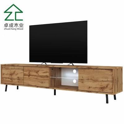Modern LED TV Stand for 60/65/70 Inch TV, with Color-Changing Lighting, Oak Color TV Stand for General Purpose Entertainment Center