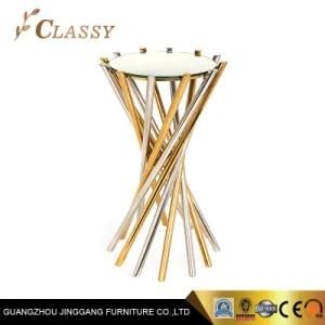 Gold and Silver Metal Side Table with Glass Top