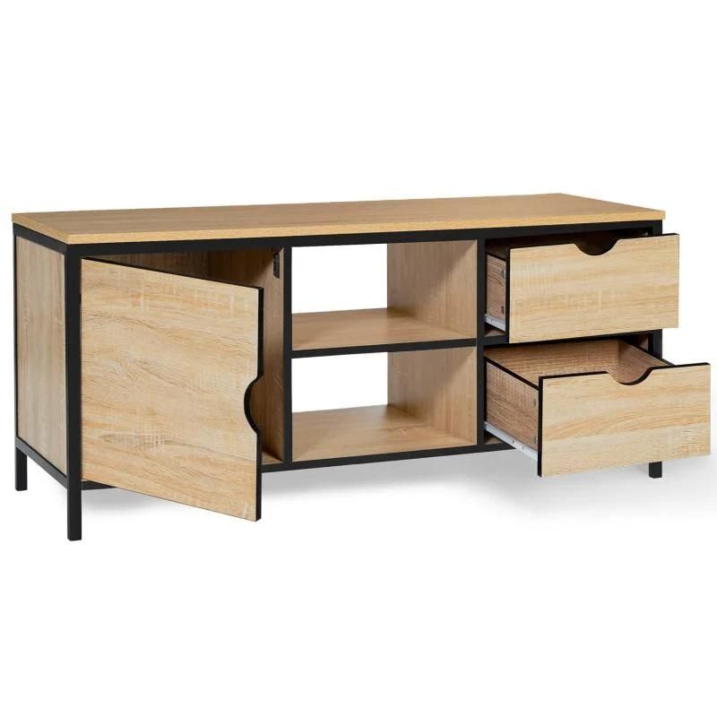 Industrial Style Simple Steel-Wood Combined TV Cabinet with Double Drawers 0384