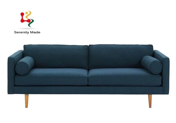 Living Room Furniture Wooden Legs Blue Fabric Upholstered Couch Sofa