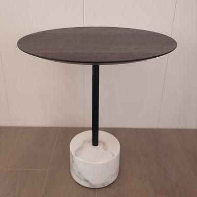 Luxury Modern Design Good Selling Realwood Veneer Top Real Marble Base Metal Stand Tube Living Room Coffee Side Table