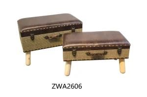 Kd Washing Color Leather with Weave &Rivet -Home Storage Stool -Suitcase-Ottoman