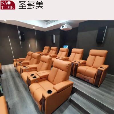 Comfortable Private Theater Leather Double Armrest Unit Retractable Functional Sofa