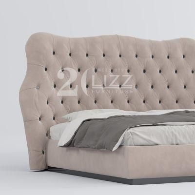 Contemporary Simple Design Senior Bedroom Home Furniture Nordic Luxury Rectangle off-White Fabric Bed