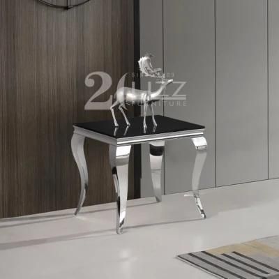 European Living Room Furniture Silver Stainless Steel Simple Design Side Table with Marble Top