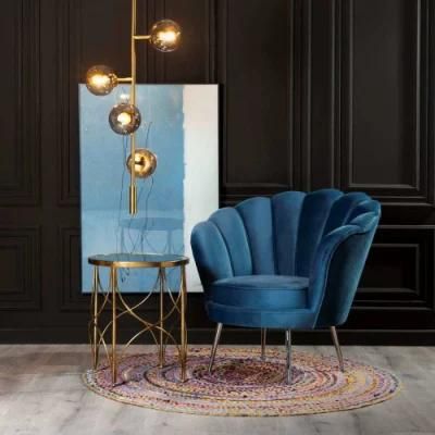 Modern Home Furniture Single Sofa Shell Shaped Velvet Arm Chair with Metal Legs