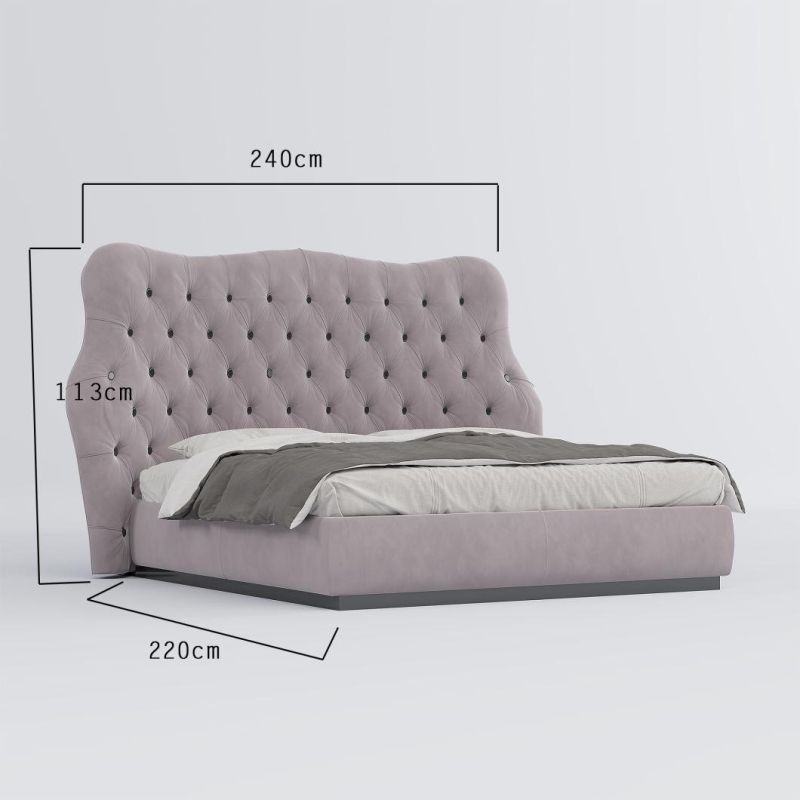 Contemporary Simple Design Senior Bedroom Home Furniture Nordic Luxury Rectangle off-White Fabric Bed