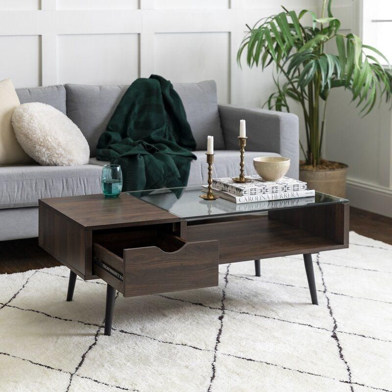 Dark Walnut Wood Storage Coffee Table Furniture with Solid Wood Leg for Living Room