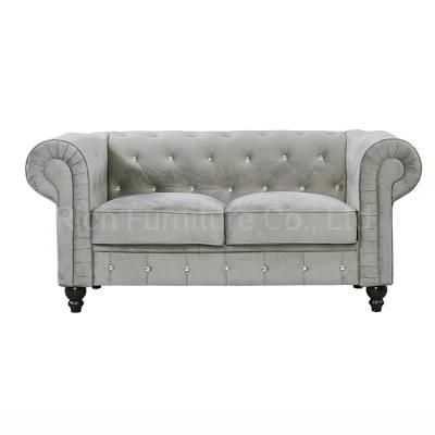 Modern European Living Room Grey Velvet Chesterfield Sofa 2 Seat Knock Down Set Sofa