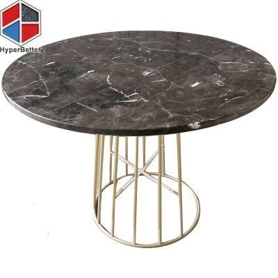 Round Brown Emperador Marble Top Coffee Table with Storage