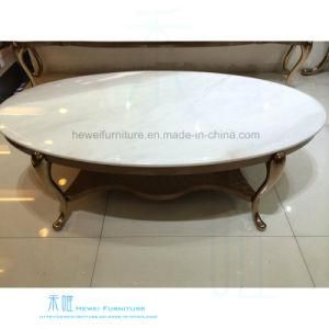 Rose-Golden Metal Frame Oval Marble Coffee Table (HW-722-4T)