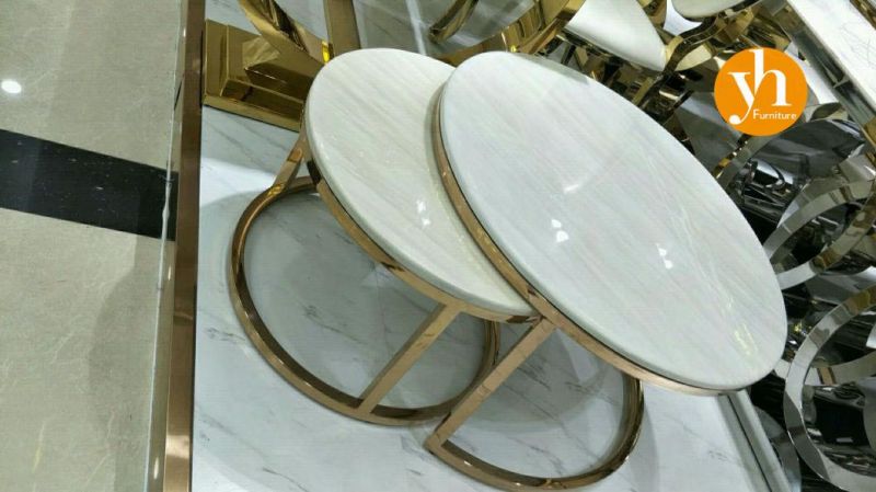 Stainless Steel Coffee Table Ethiopian Gold Nesting Coffee Table Marble or Rock Beam Wood Complete Table 2 Set