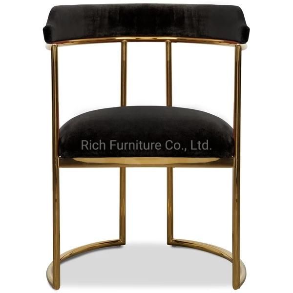 Black Velvet Fabric Dining Chair Gold Frame Brass Metal Legs Tub Chair