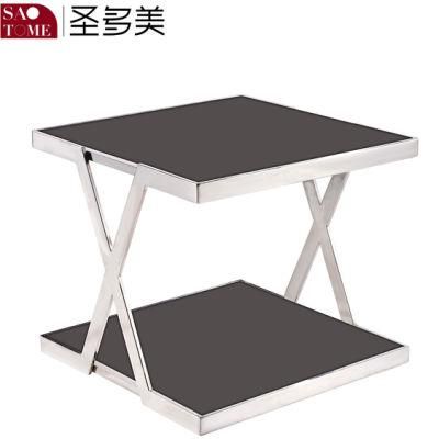Modern Living Room Furniture Two-Layer Black Glass End Table
