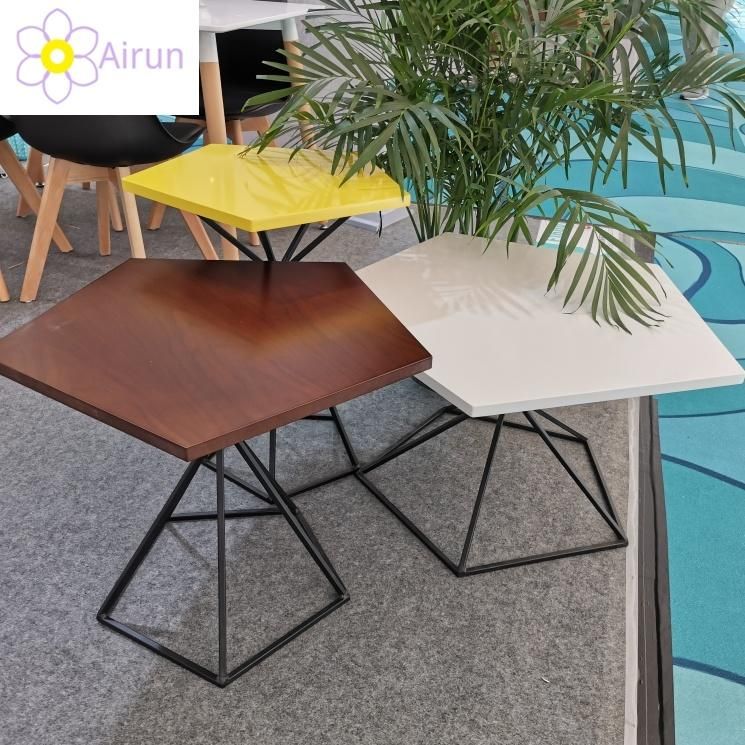 Stylish Modern Design Home Hotel Coffee Shop Start Coffee Table with Wooden Top Metal Legs