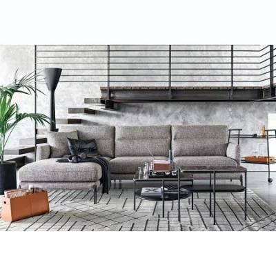 Nordic Luxury Technology Cloth Corner Fabric Sofa Set Furniture Villa Living Room Sofas Sectional Modern Metal Leg L Shaped Sofa with Headrest