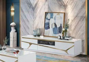 MDF Stainless Steel Living Room TV Stand Hall Cabinet Tempered Glass Modern Home Furniture