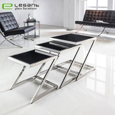 Nested Stainless Steel Coffee Table with Tempered Glass Top