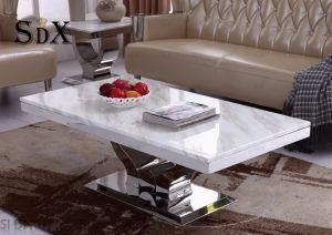 Simple Design Marble Top Polished Stainless Steel Coffee Table Living Room Table