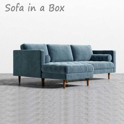 Modern L Shape Assembly Modular Sofa Blue White Velvet Leather Couch