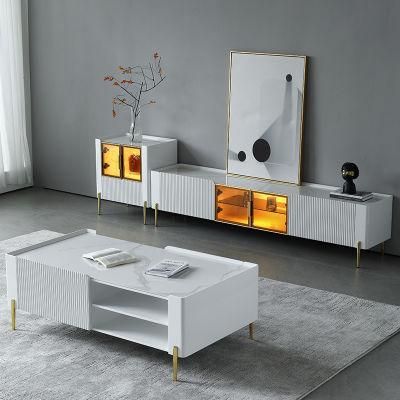 Modern Minimalist Light Luxury White Rock Board TV Cabinet 0272