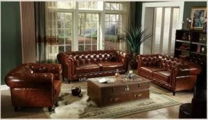 Genuine Lviring Room Furniture Coffee Table Leather Chesterfield Sofa