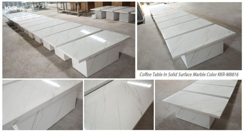 Two Seater Stone Acrylic Solid Surface White Table Top for Food Court