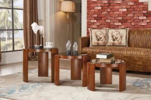 MDF Veneer Living Room Round Nesting Coffee Table Side End Table with Tempered Glass Modern Home Furniture