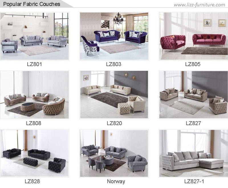 Modular Home Sofa Furniture L Shape Sectional Chesterfield Velvet Fabric Sofa