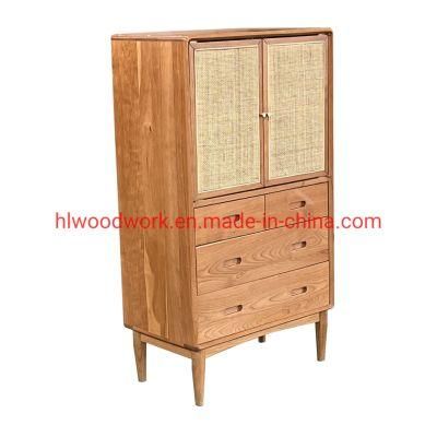 Oak Wood Cabinets with Rattan Door Natural Color Living Room Shoe Carbinet