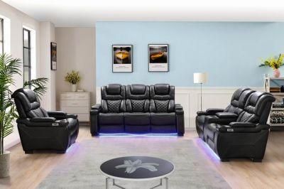 Power Reclining Sofa with LED Light in Leather Gel Material for Living Room Set