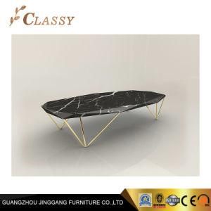 Black Irregular Marble Coffee Table Metal Base Living Room Furniture