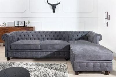 Huayang Sectional Tufted Velvet Upholstered Sofa 3 Seat Sofa Roll Arm Classic Chesterfield Sofa Set Wooden Sofa