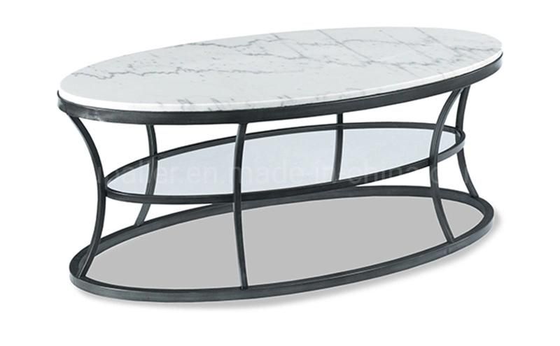 Home Furniture Two Layer Black Metal Base Coffee Table