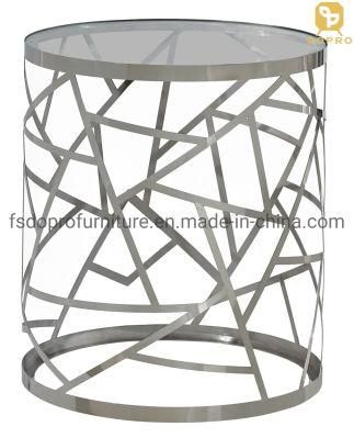 Laser Flower Luxury Side End Table Gold Silver with Glass Marble Top