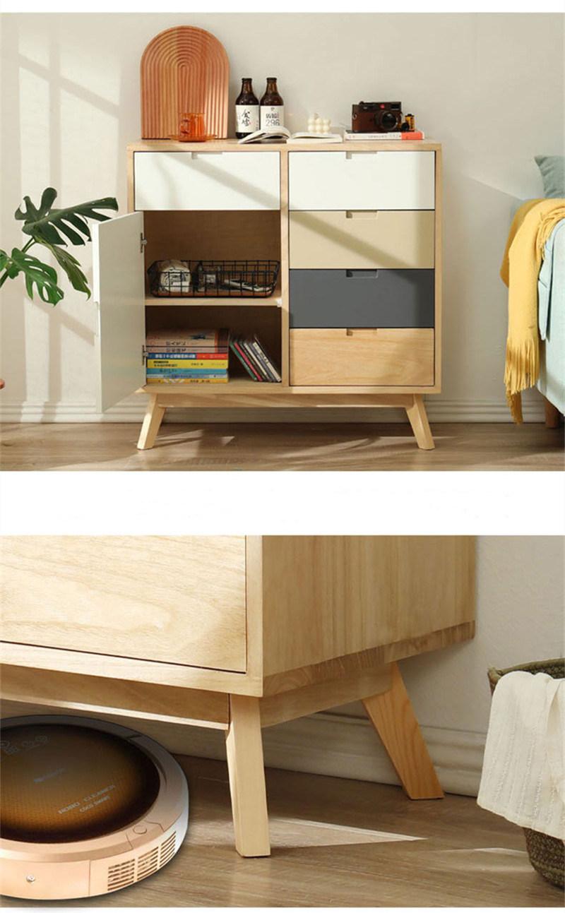 Modern Small Apartment Chest of Drawers with Door Solid Wood Bedroom Storage Cabinet 0512