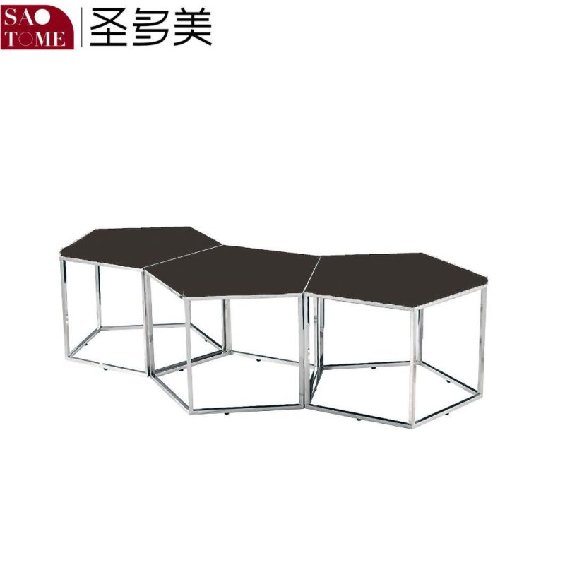 Living Room Furniture Stainless Steel Black Glass Surface Retractable Half Round Nest Table