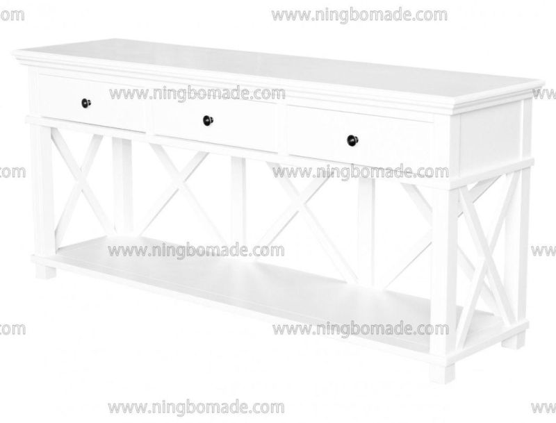 American Style Antique Concise Furniture Villa White/Black Solid Wood Three Drawers Console Table