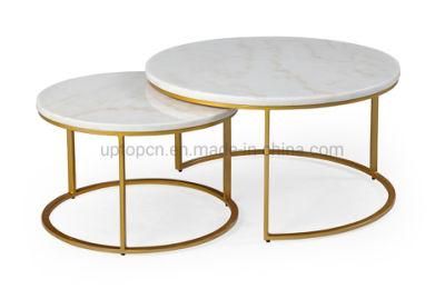 (SP-GT116) Modern Round White Marble Brass Nesting Coffee Tables