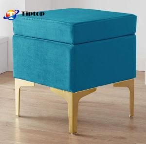 Modern Luxury Fabric Makeup Pouf Stainless Steel Legs Ottoman Stool