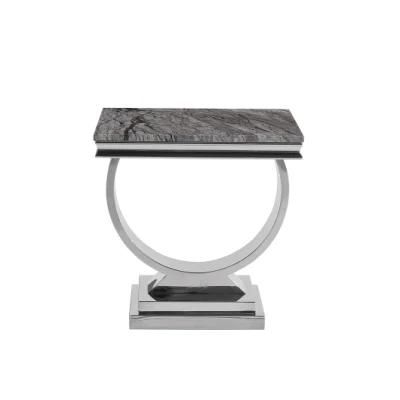 Stainless Steel Hotel Furniture Side Table Tea Table with Glass Marble Top